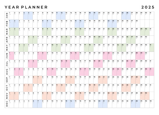2025 Year at a Glance Free Google Docs Template