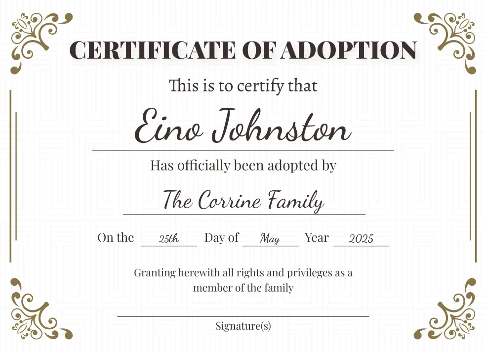 Adoption Certificate Free Google Docs Template