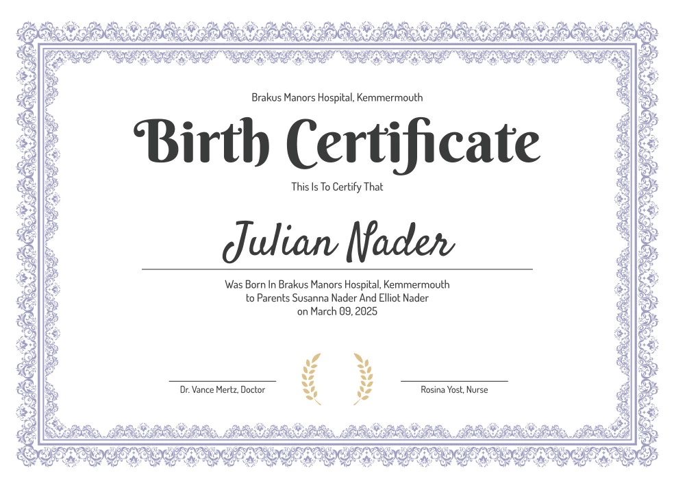 Birth Certificate Free Google Docs Template