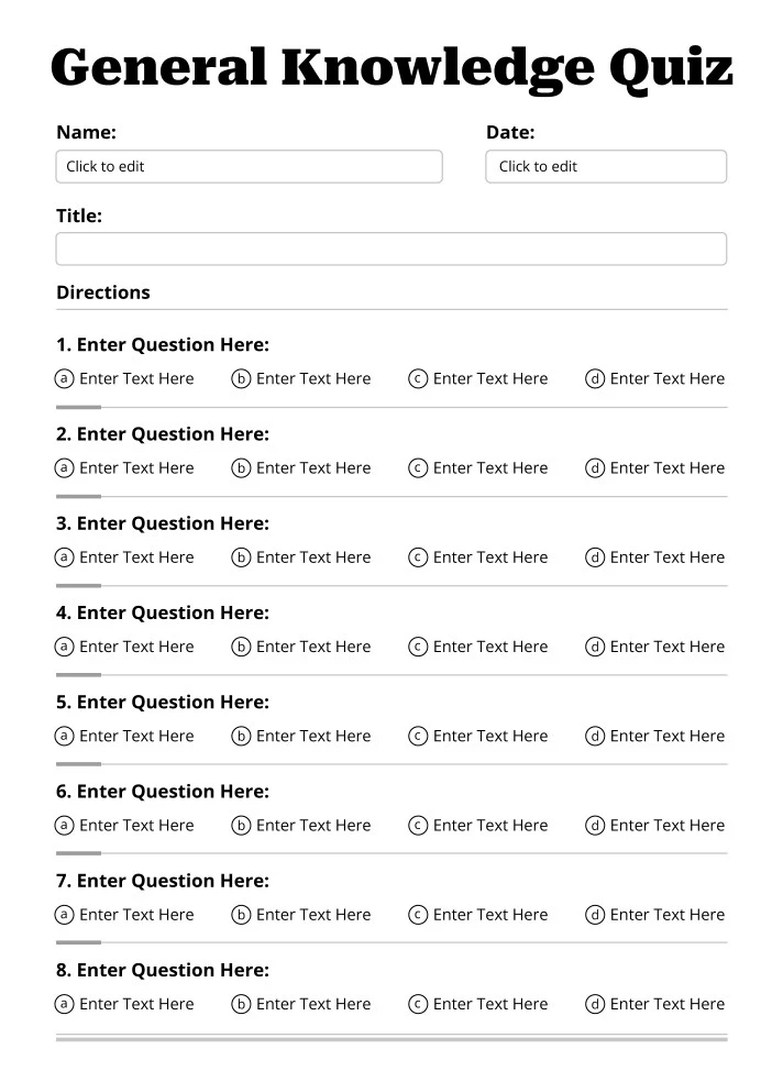 Blank Quiz Free Google Docs Template
