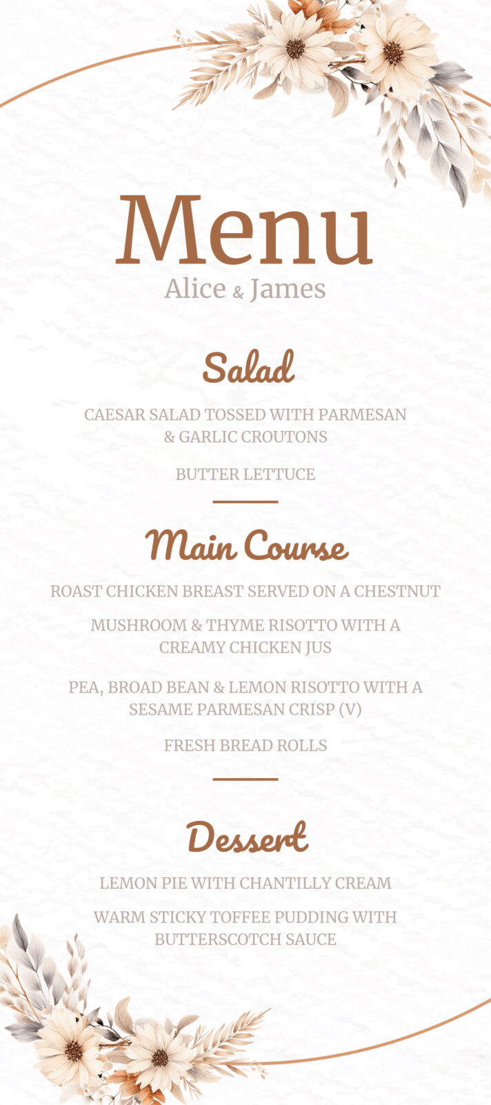 Boho Wedding Menu Free Google Docs Template