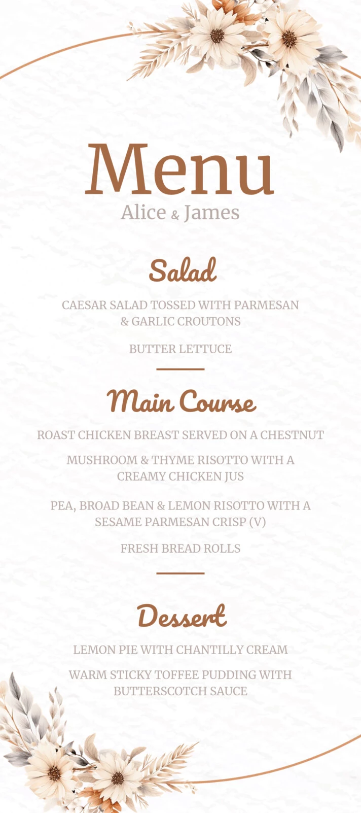 Boho Wedding Menu Free Google Docs Template