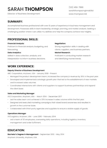 Business Resume Free Google Docs Template
