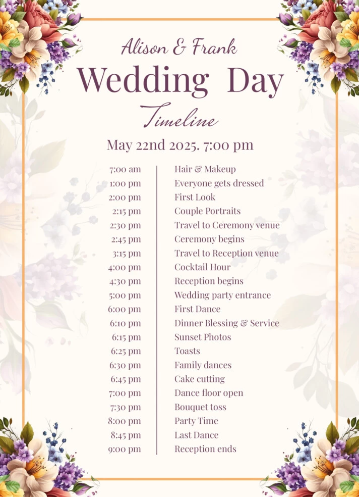 Casual Wedding Timeline Free Google Docs Template
