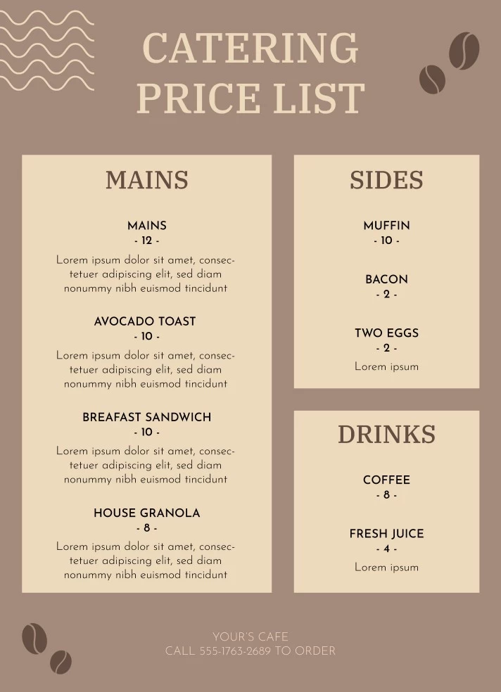 Catering Price List Free Google Docs Template