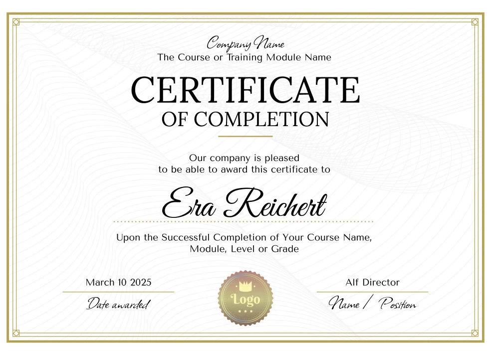 Certificate of Completion Free Google Docs Template