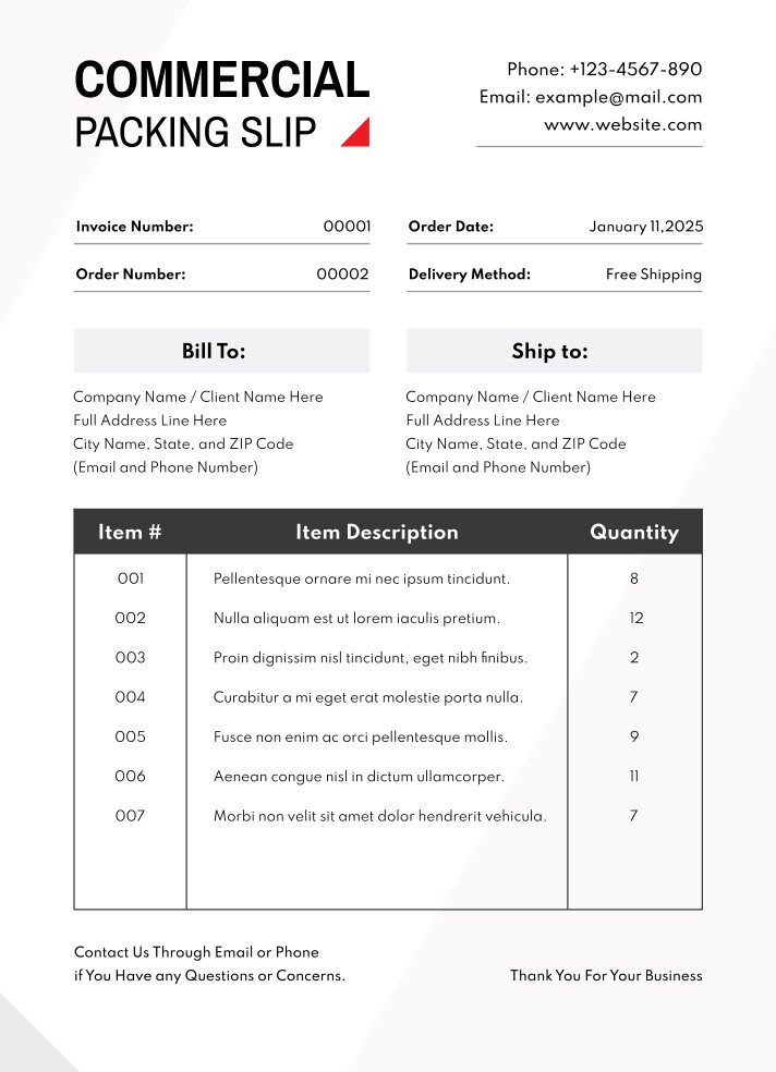 Commercial Packing Slip Free Google Docs Template