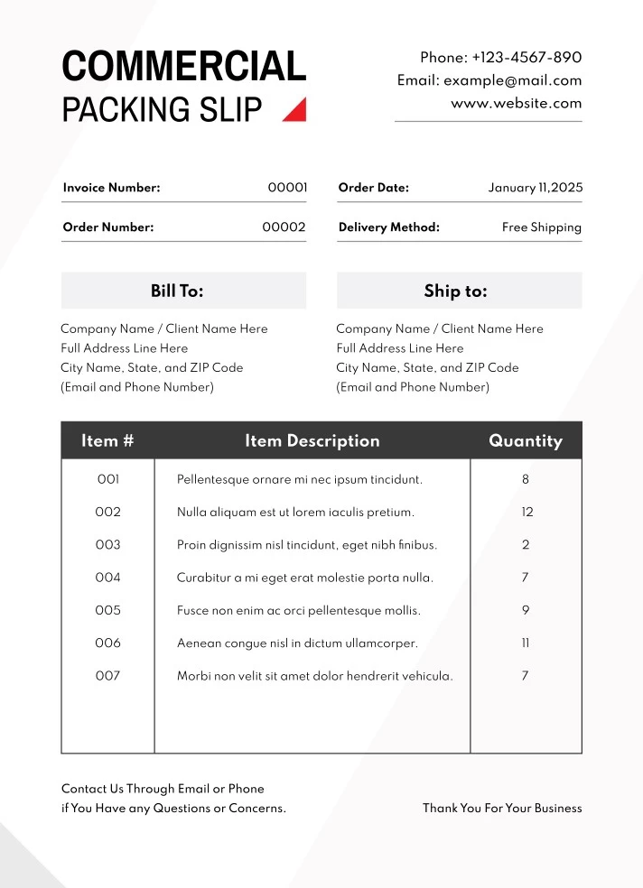 Commercial Packing Slip Free Google Docs Template
