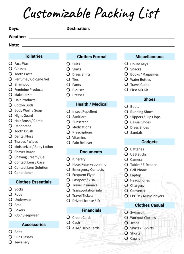 Customizable Packing List Free Google Docs Template