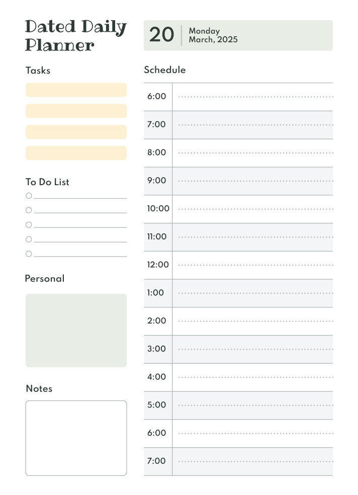 Dated Daily Planner Free Google Docs Template
