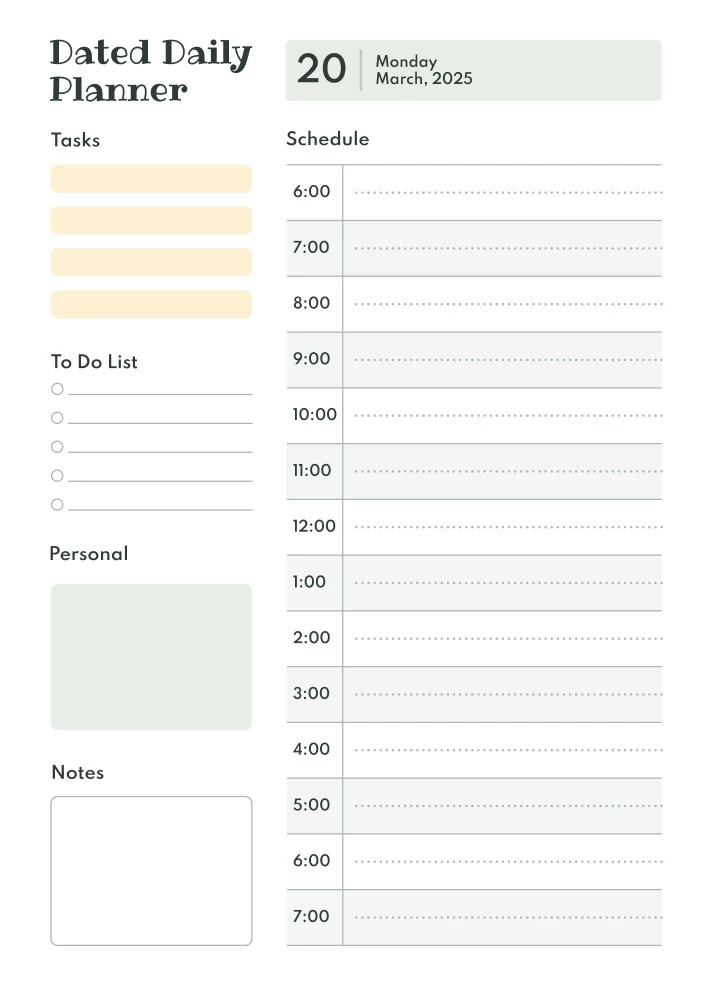 Dated Daily Planner Free Google Docs Template