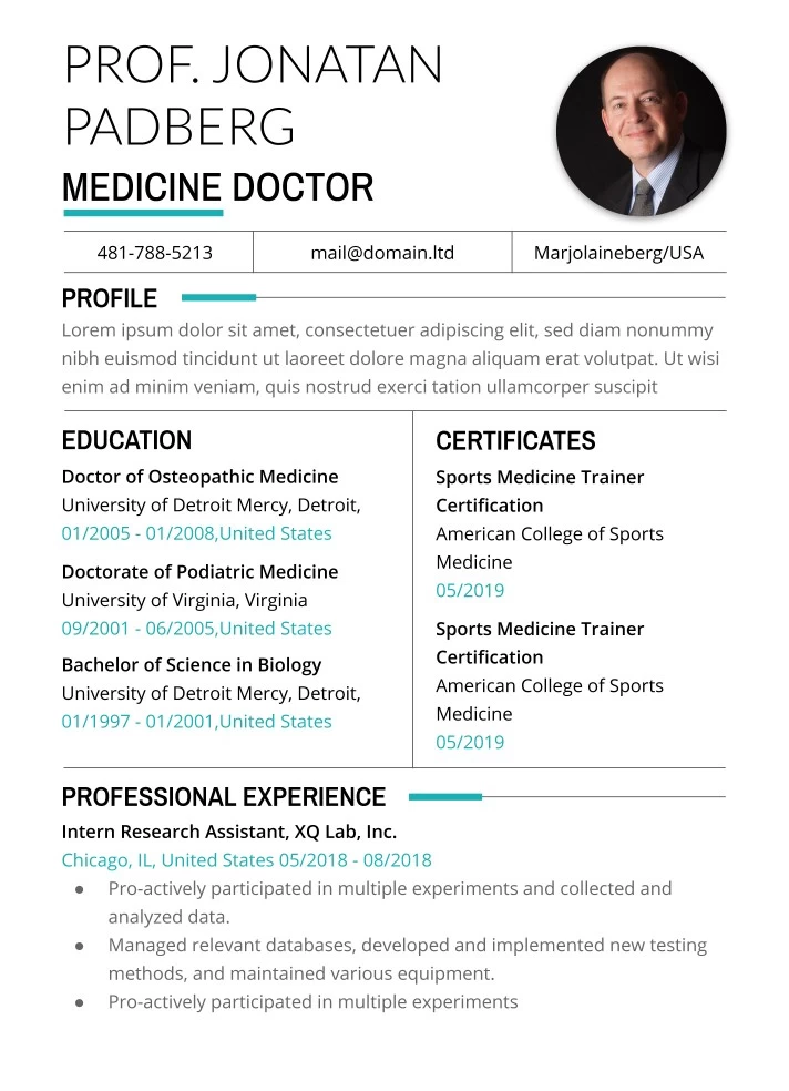 Doctor CV Free Google Docs Template