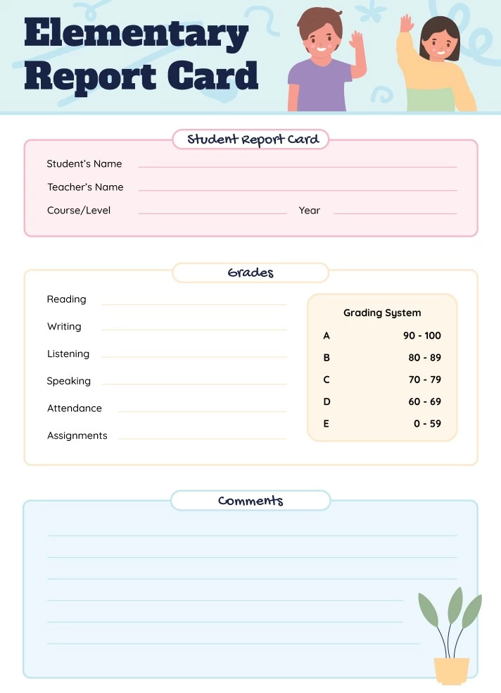 Elementary Report Card Free Google Docs Template