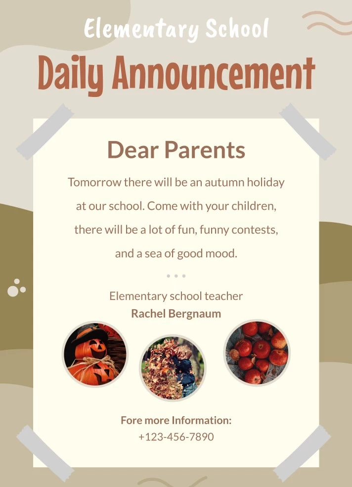 Elementary School Daily Announcement Free Google Docs Template
