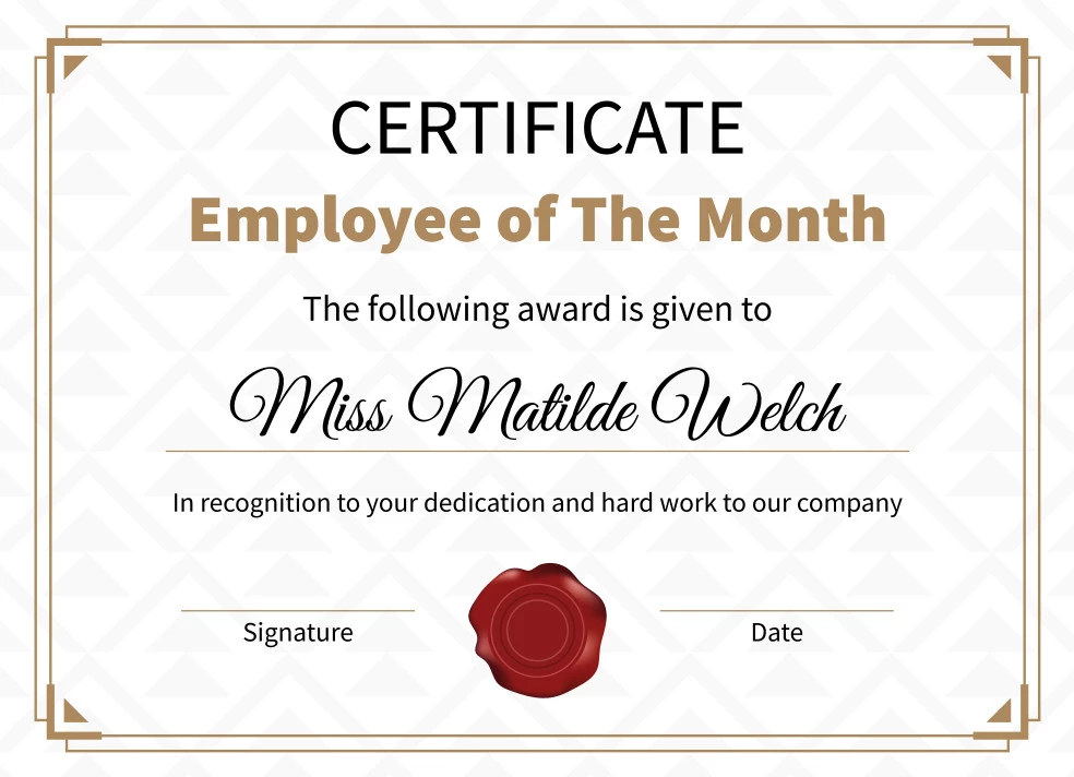 Employee of the Month Certificate Free Google Docs Template