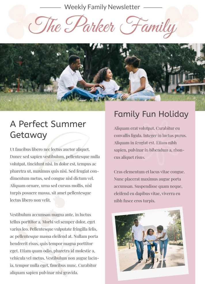Elegant Family Newsletter Free Google Docs Template