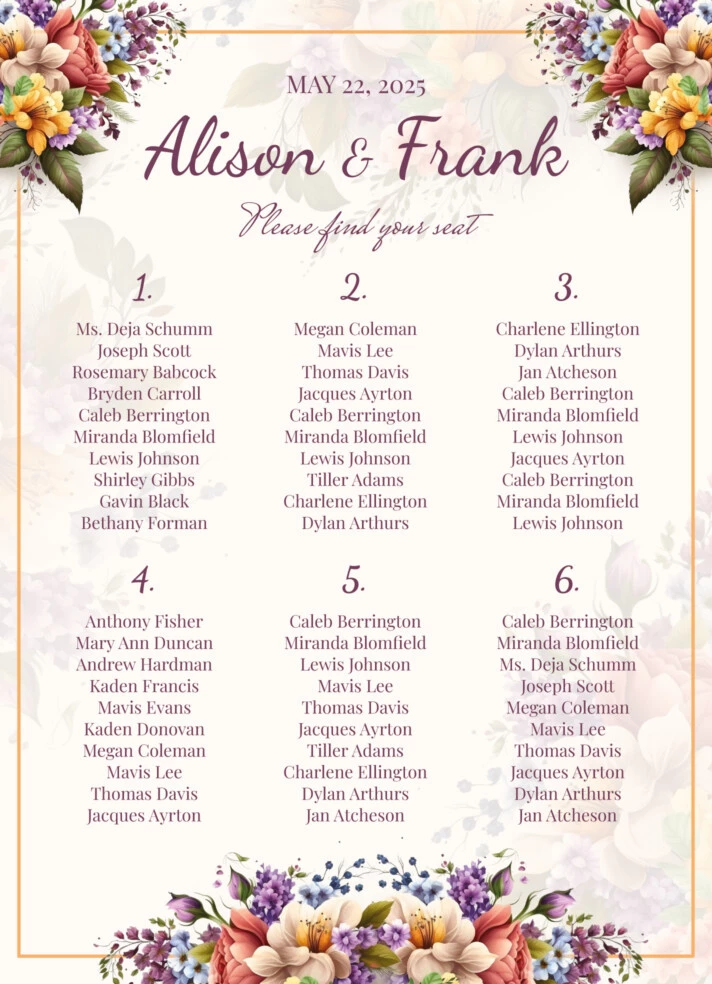 Casual Wedding Seating Chart Free Google Docs Template