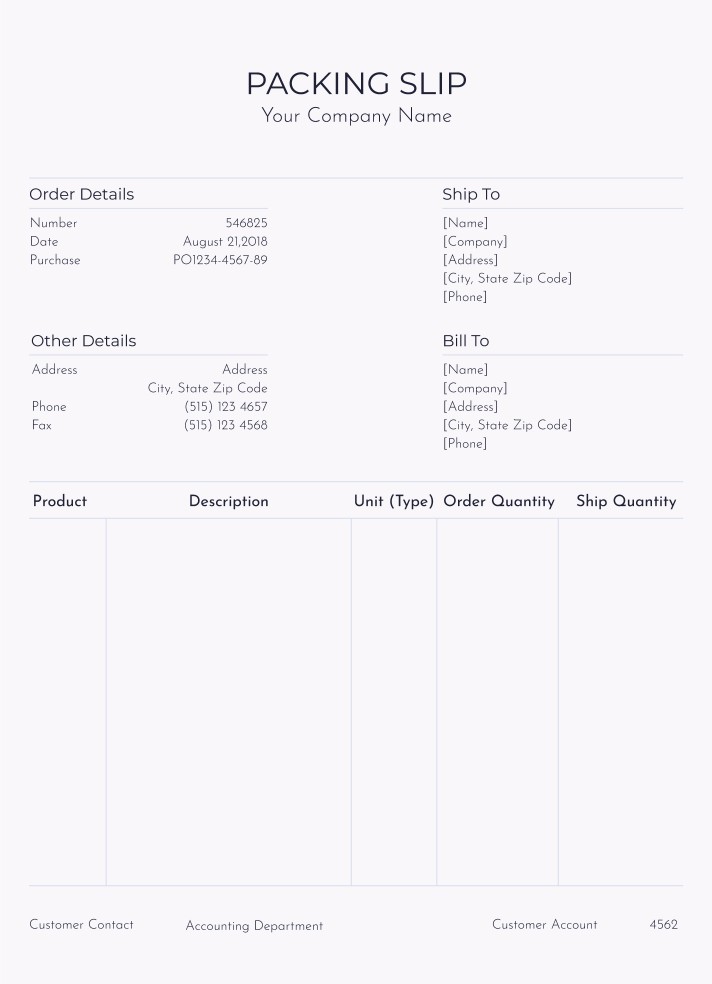 Generic Packing List Free Google Docs Template