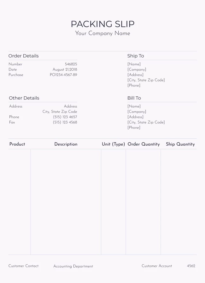 Generic Packing List Free Google Docs Template