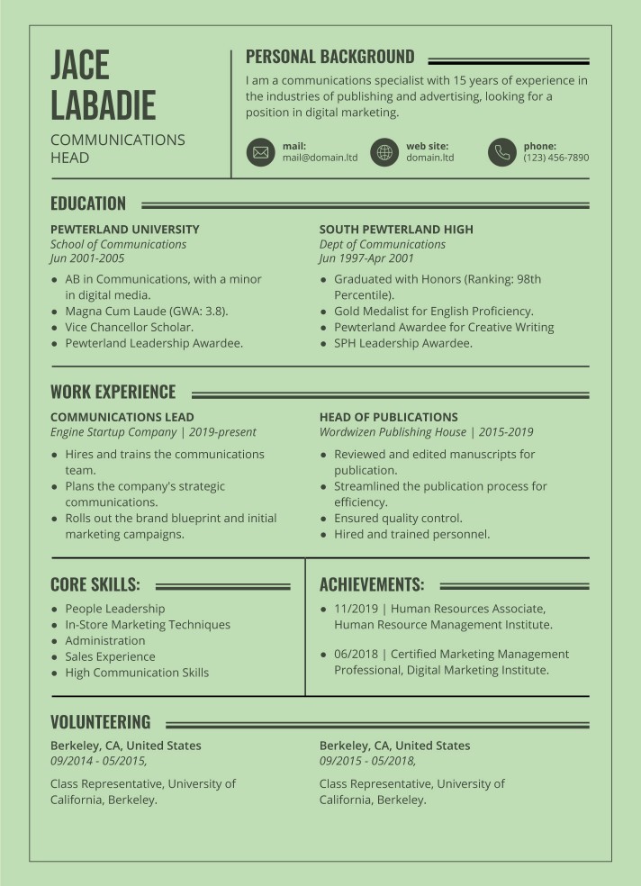 Green Resume Free Google Docs Template