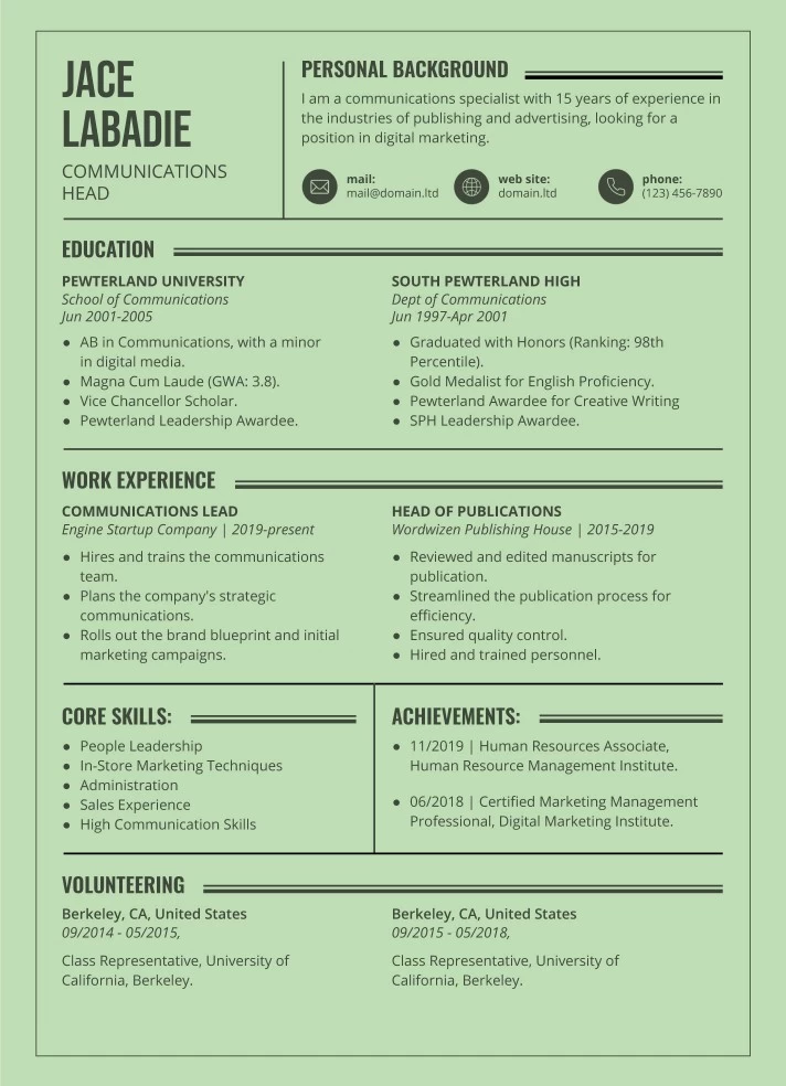 Green Resume Free Google Docs Template