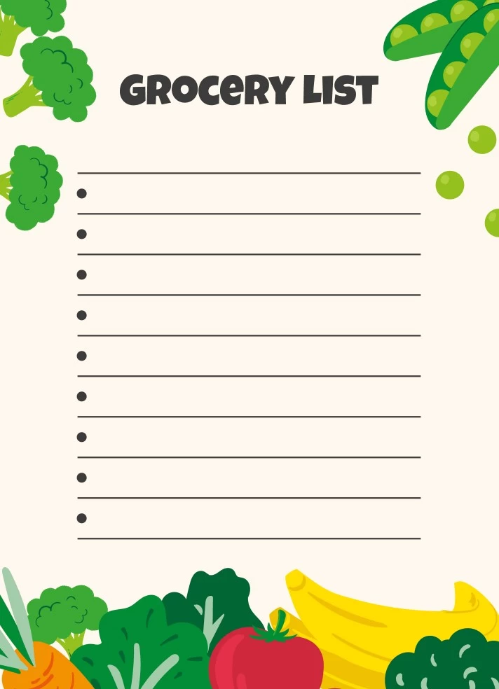 Grocery List Free Google Docs Template