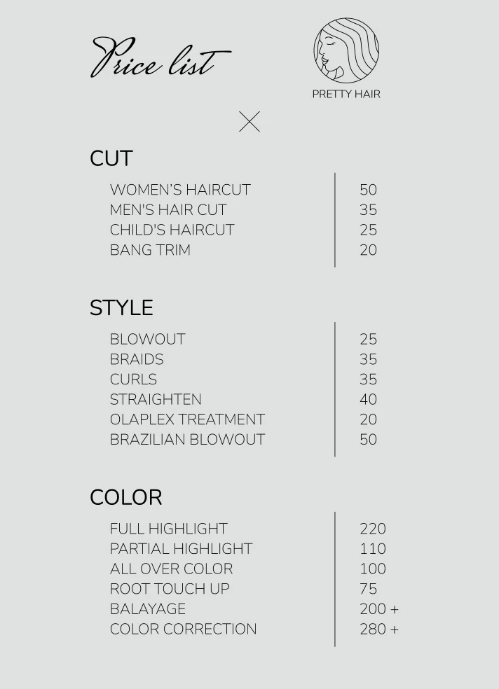 Hair Price List Free Google Docs Template