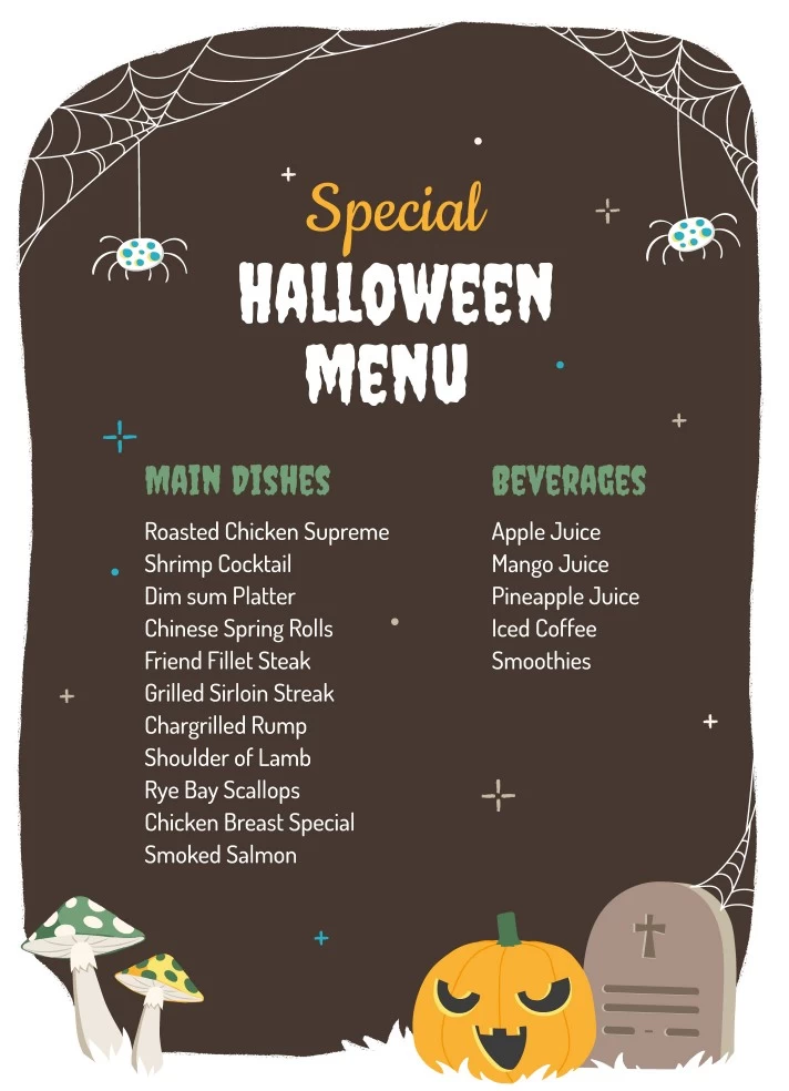 Halloween Menu Free Google Docs Template