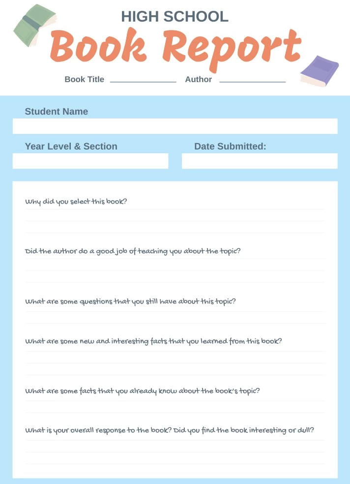 High School Book Report Free Google Docs Template