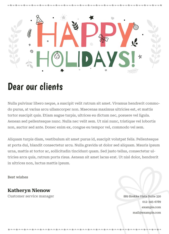 Holiday Business Newsletter Free Google Docs Template
