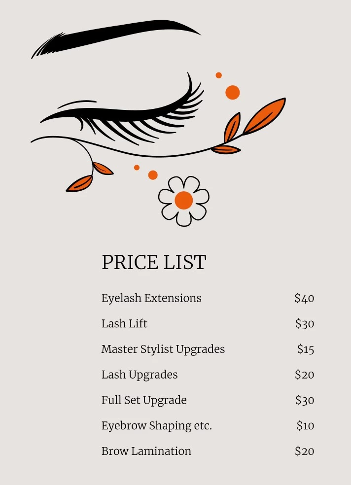Lash Price List Free Google Docs Template