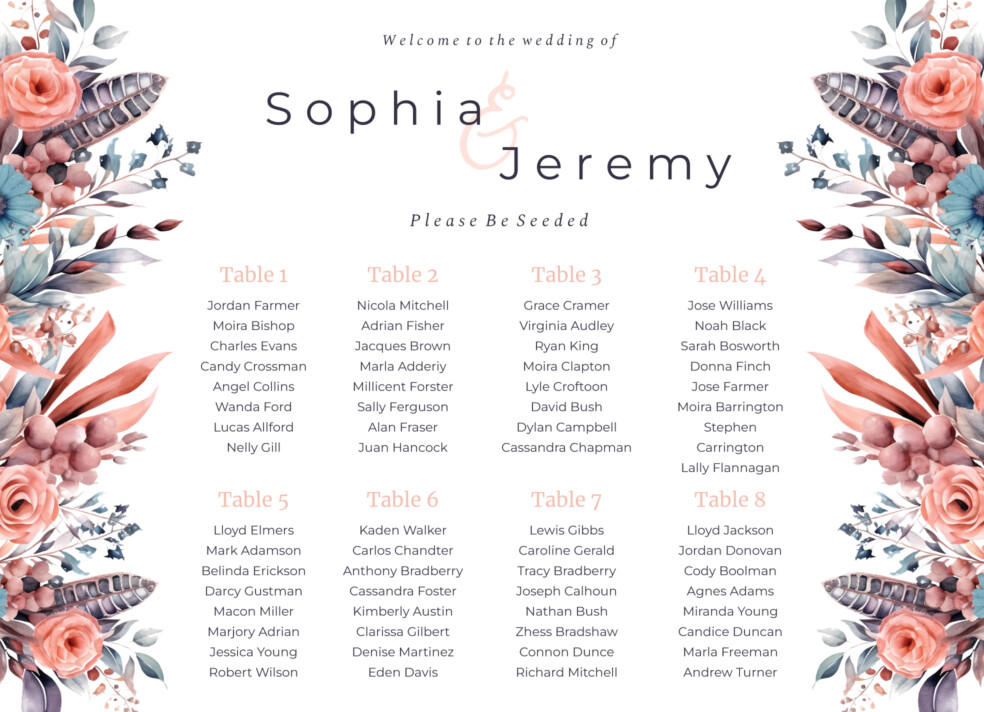 Modern Wedding Seating Chart Free Google Docs Template