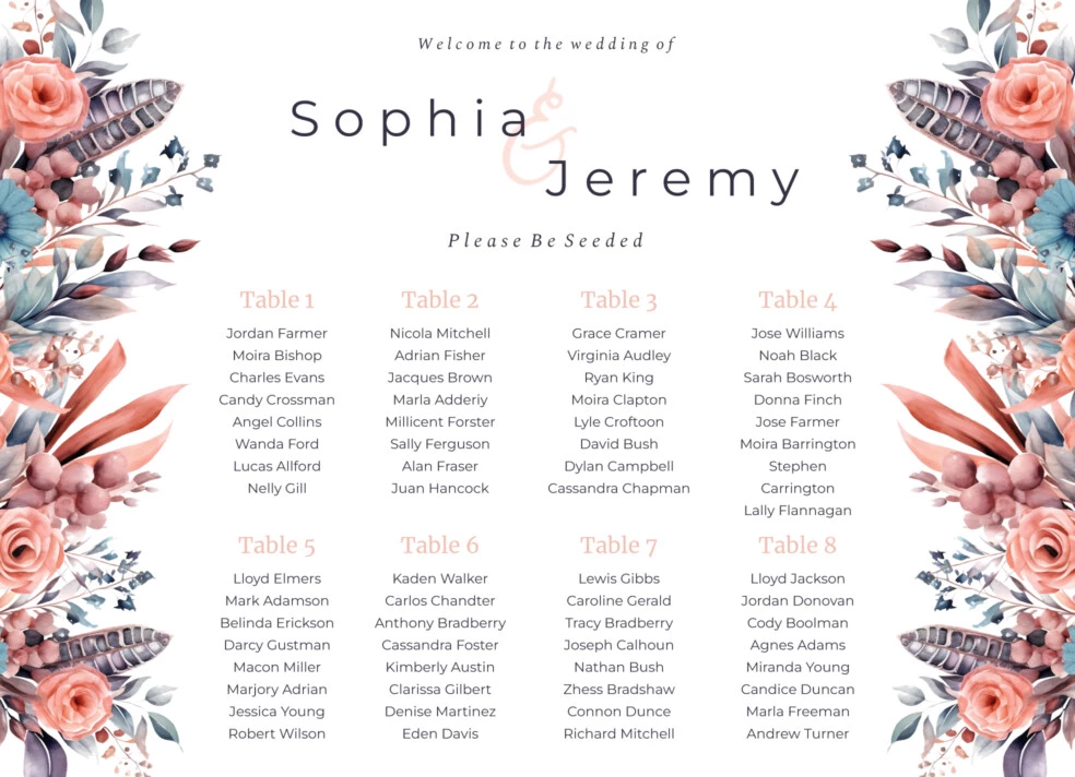Modern Wedding Seating Chart Free Google Docs Template