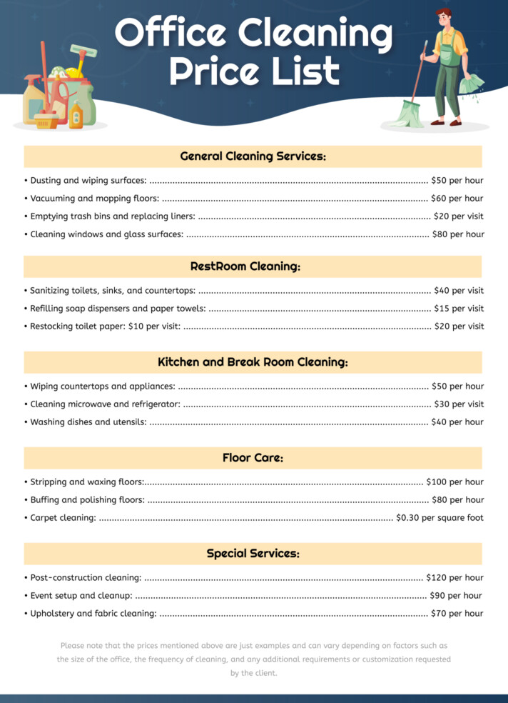 Office Cleaning Price List Free Google Docs Template
