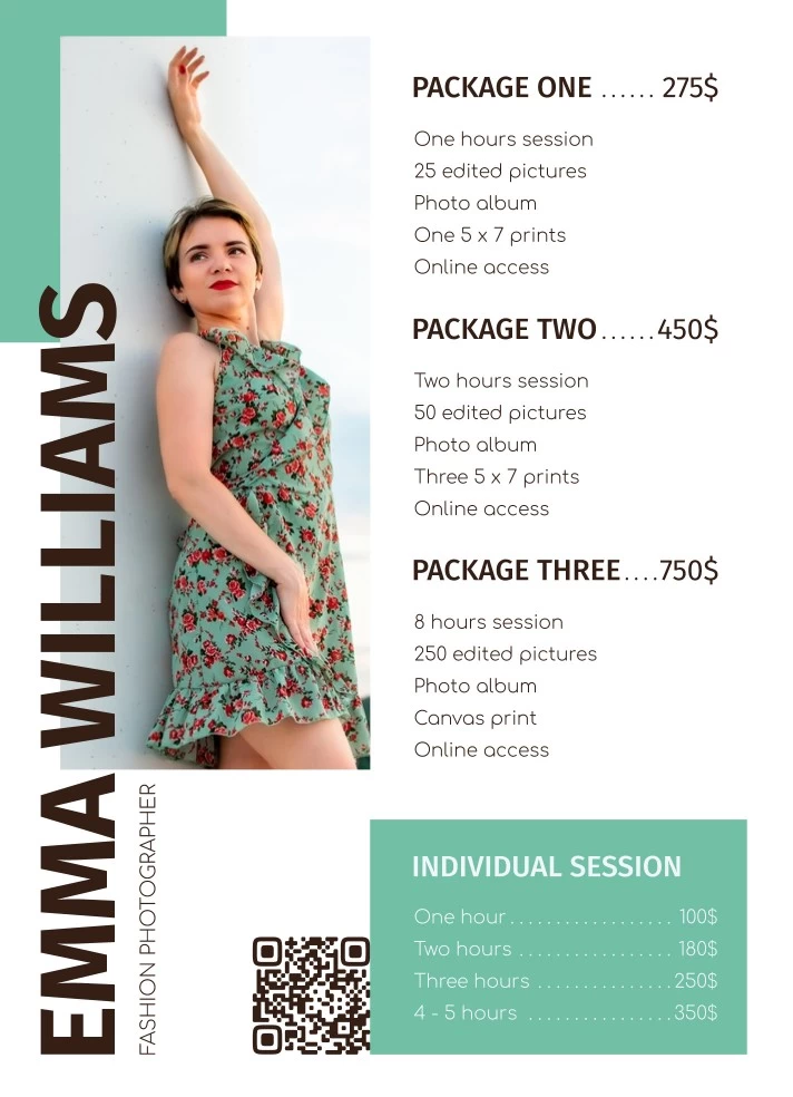 Photography Price List Free Google Docs Template