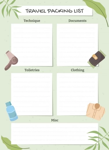Travel Checklist Free Google Sheets Template by Free Google Docs