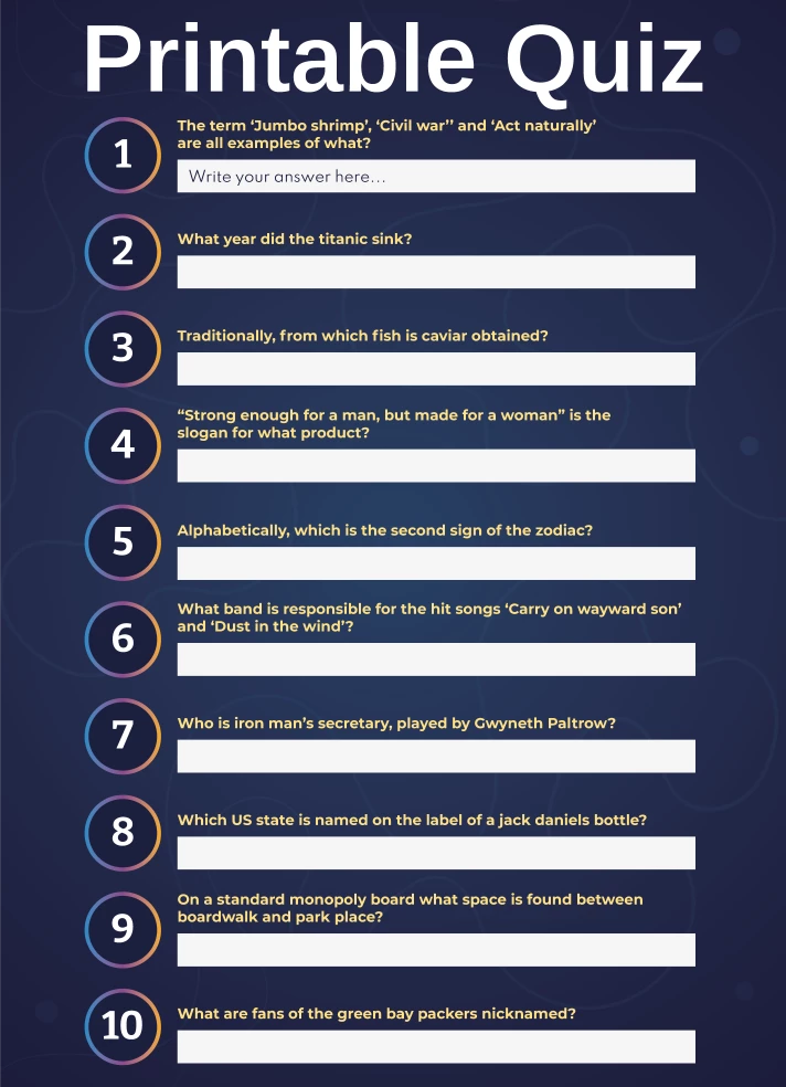Printable Quiz Free Google Docs Template