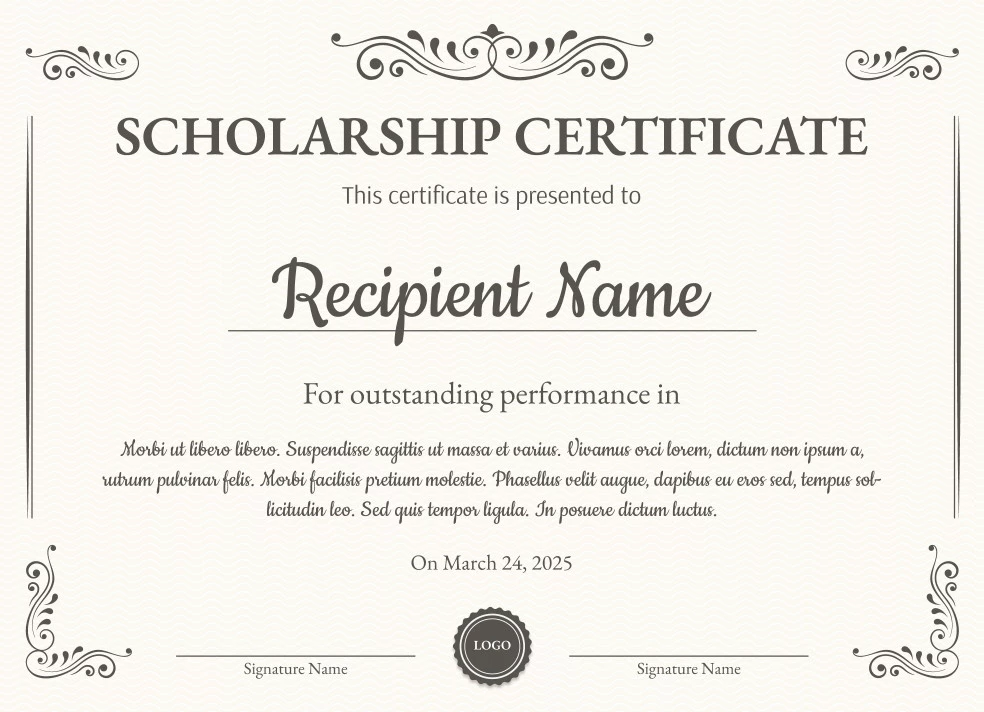 Scholarship Certificate Free Google Docs Template