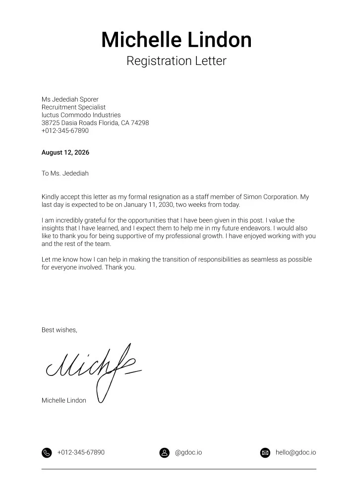 Professional Resignation Letter Free Google Docs Template