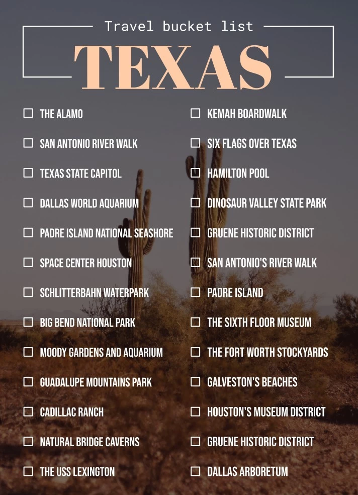 Texas Travel Bucket List Free Google Docs Template