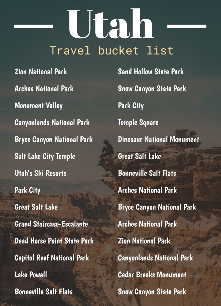 Utah Travel Bucket List Free Google Docs Template