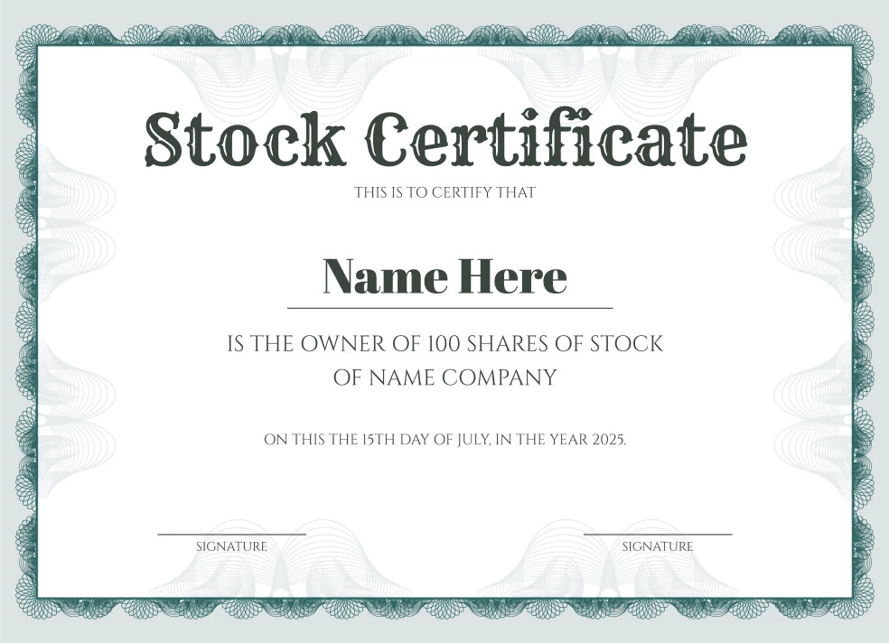 Stock Certificate Free Google Docs Template
