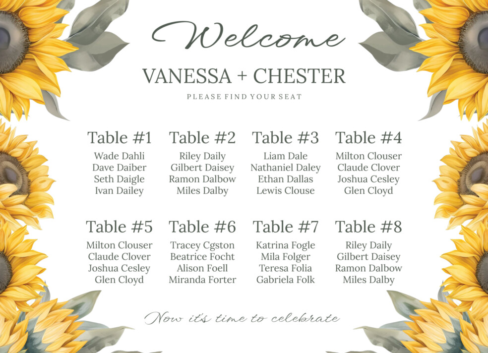 Sunflower Wedding Seating Chart Free Google Docs Template