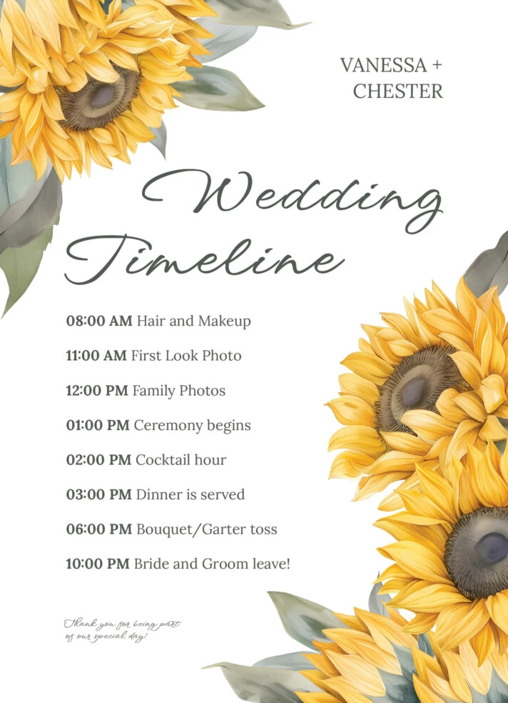 Sunflower Wedding Timeline Free Google Docs Template