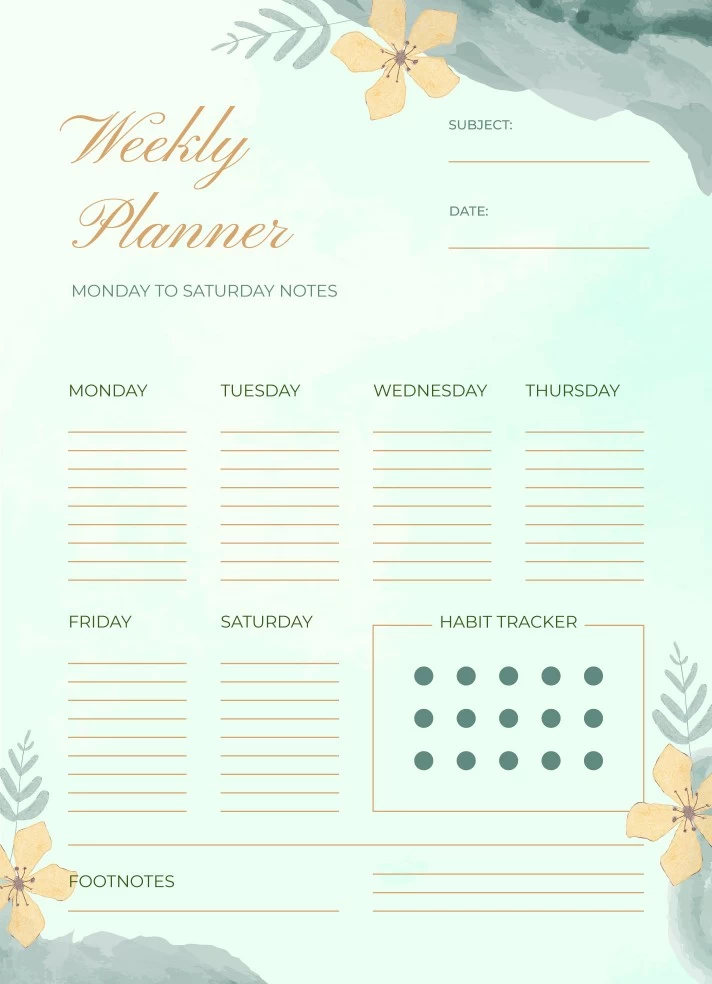 Weekly Goal Planner Free Google Docs Template