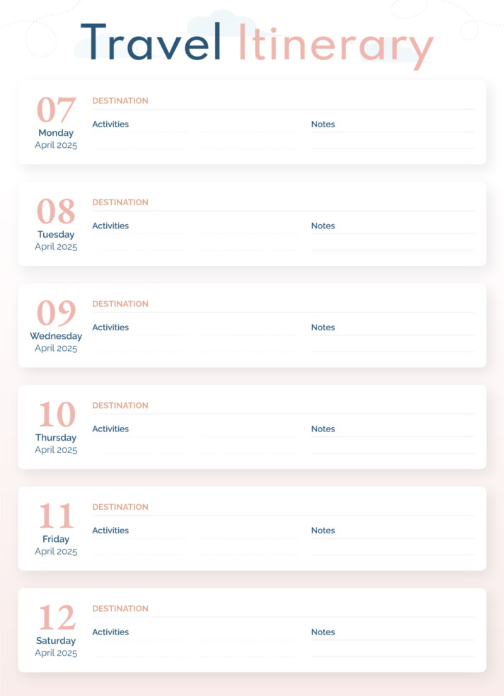 Basic Travel Itinerary Free Google Docs Template