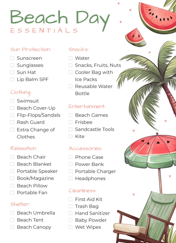 Beach Day Essentials Free Google Docs Template