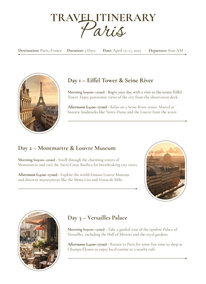 Best Travel Itinerary Free Google Docs Template