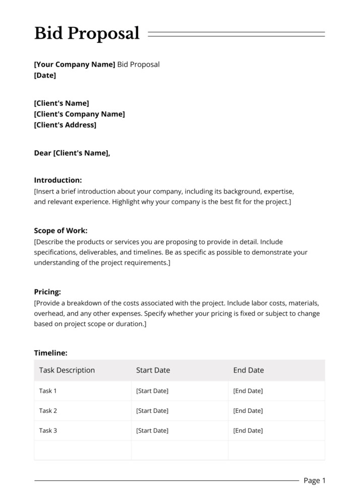Bid Proposal Free Google Docs Template