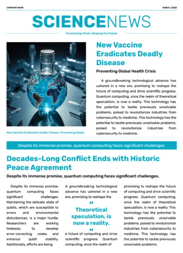 Blue Minimal Science Newspaper Free Google Docs Template